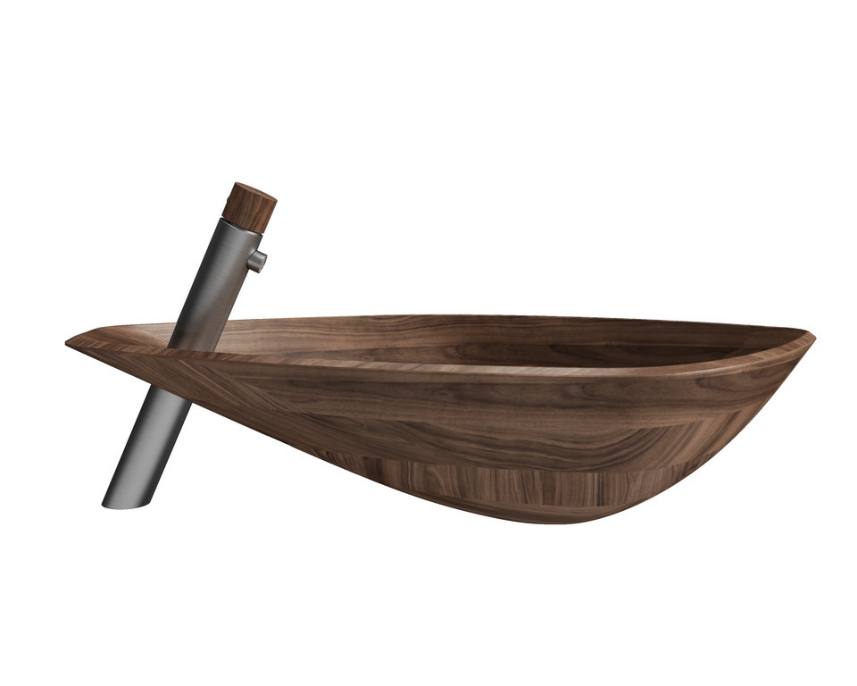 Completo miscelatore lavabo alto monoforo e lavabo in legno